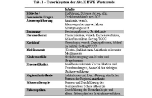 Tab. 1: Tutorialsystem der Abt. X BWK Westerstede