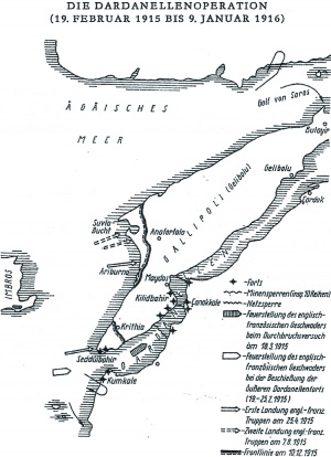 Abb. 2: Die Dardanellenoperation der Entente 1915 bis 1916 [6]