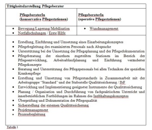 Tabelle 1: Tätigkeitsdarstellung der Pflegeberatung im Bundeswehrkrankenhaus Ulm Tabelle/Grafik: Pflegedienstleitung BwKrhs Ulm