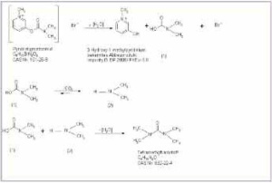 Abb. 6: Reaktionsschema zum wahrscheinlichen Abbauverhalten von Pyridostigminbromid