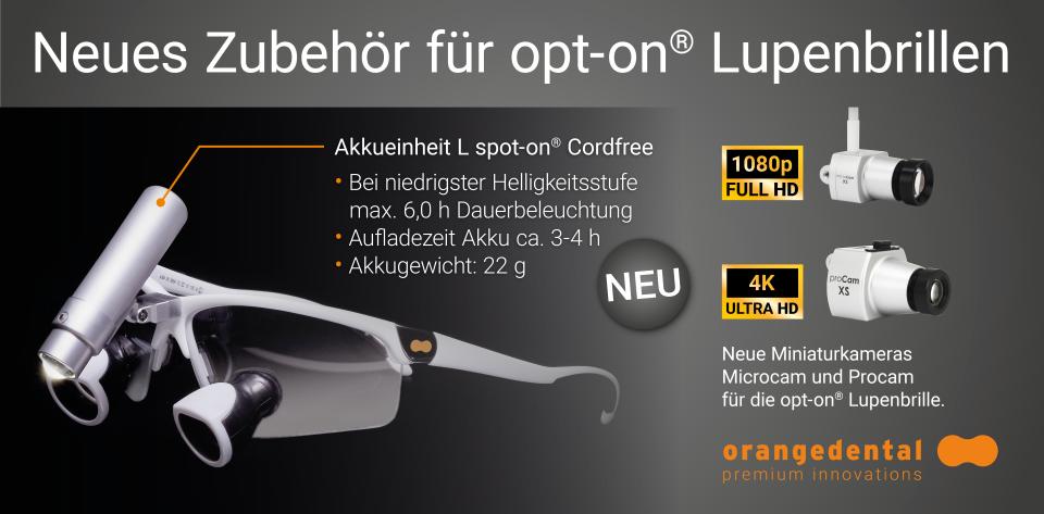 opt-on® Lupenbrillen von orangedental jetzt mit stärkerem Akku L für...