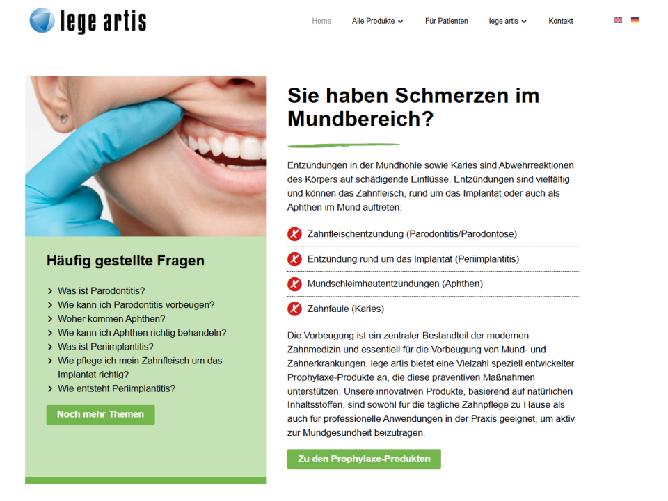 Screenshot der neuen lege artis Webseite