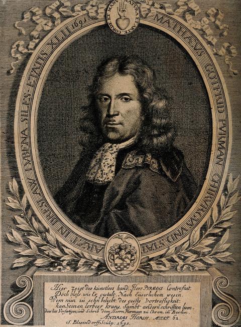 Matthäus Gottfried Purmann (1648–1711). Kupferstich von Samuel Blesendorff...